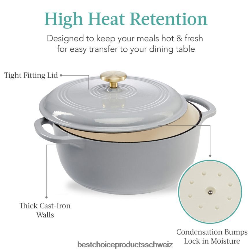 Best Choice Products Gusseisernes Dutch Oven Küchenkochgeschirr mit Emaille und Griffen Französisches Grau 2JD022581