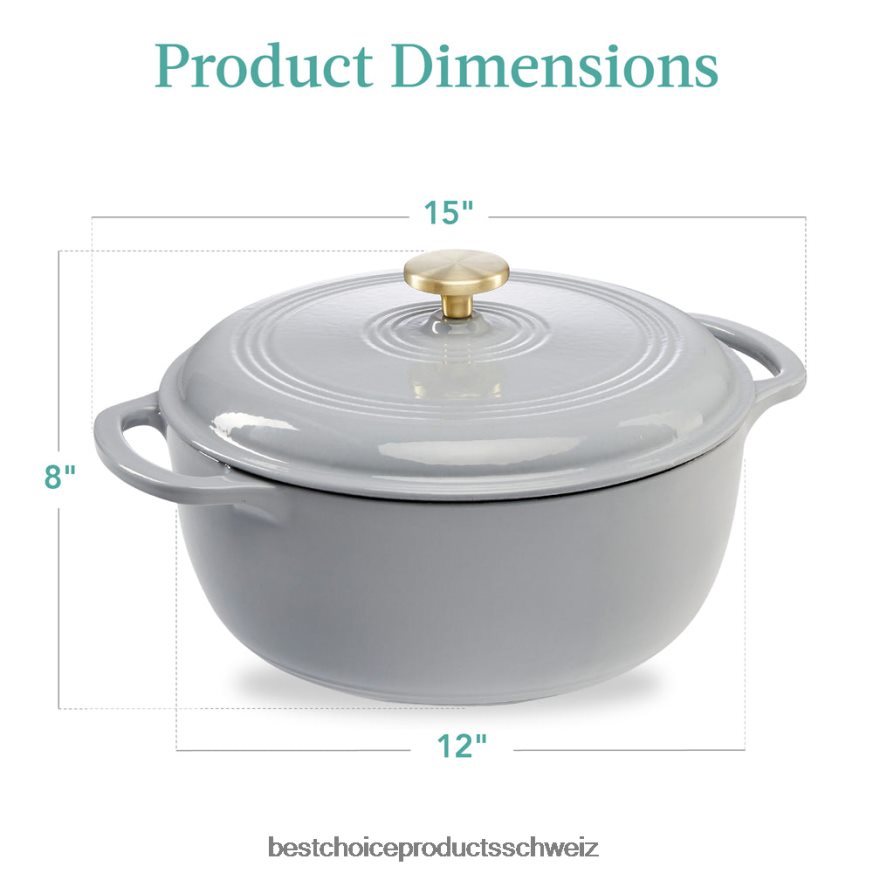 Best Choice Products Gusseisernes Dutch Oven Küchenkochgeschirr mit Emaille und Griffen Französisches Grau 2JD022581