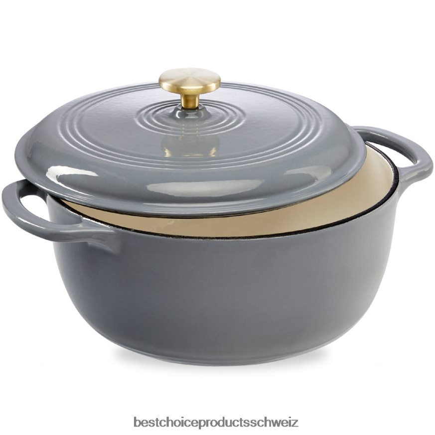Best Choice Products Gusseisernes Dutch Oven Küchenkochgeschirr mit Emaille und Griffen Graphitgrau 2JD022327