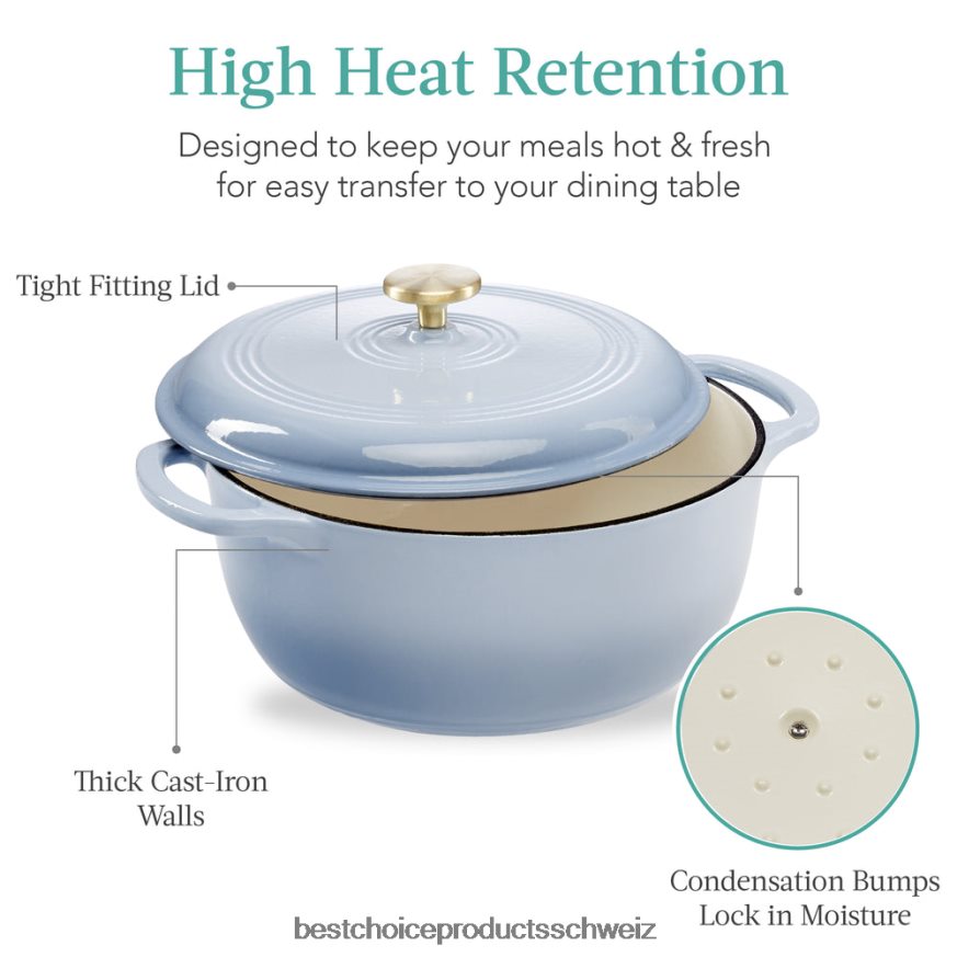Best Choice Products Gusseisernes Dutch Oven Küchenkochgeschirr mit Emaille und Griffen Kornblumenblau 2JD022332