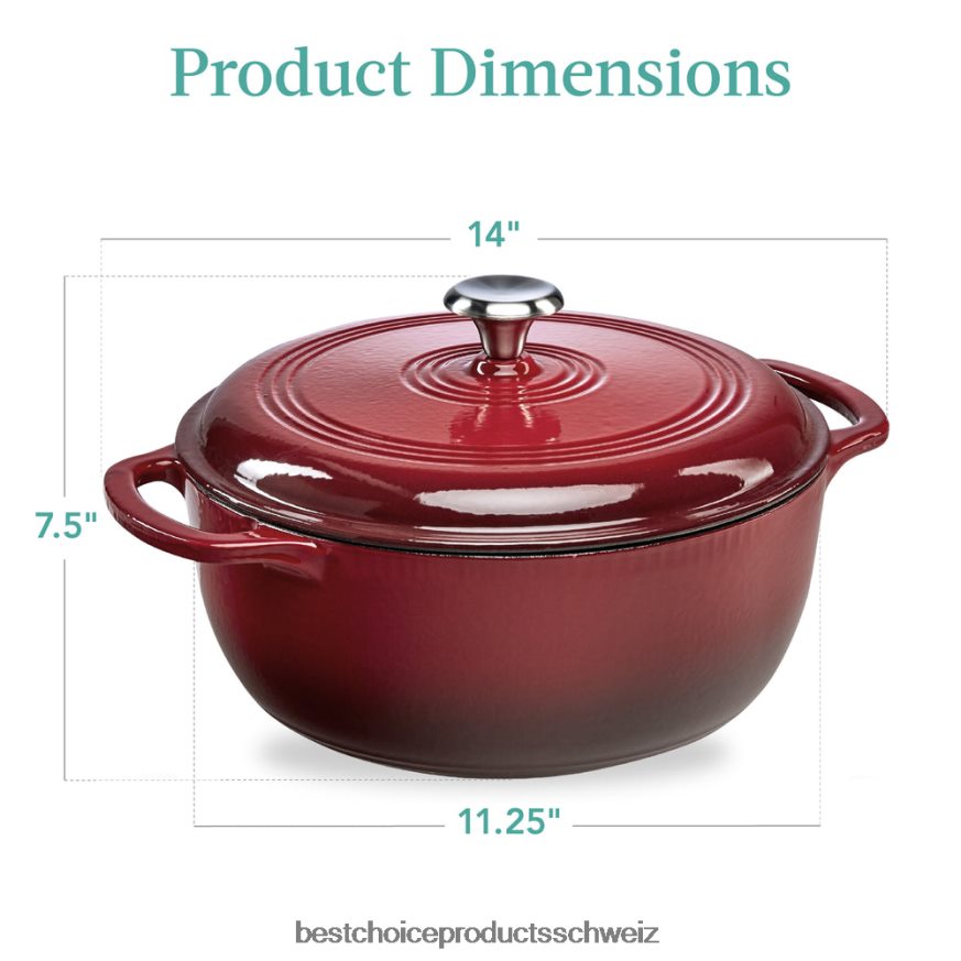 Best Choice Products Gusseisernes Dutch Oven Küchenkochgeschirr mit Emaille und Griffen Rot 2JD022325
