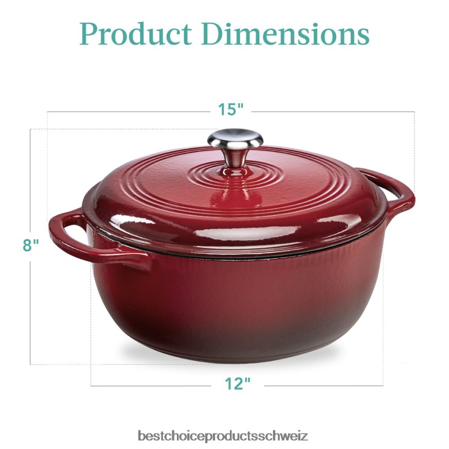 Best Choice Products Gusseisernes Dutch Oven Küchenkochgeschirr mit Emaille und Griffen Rot 2JD022577