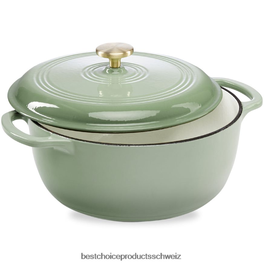Best Choice Products Gusseisernes Dutch Oven Küchenkochgeschirr mit Emaille und Griffen Salbeigrün 2JD022328