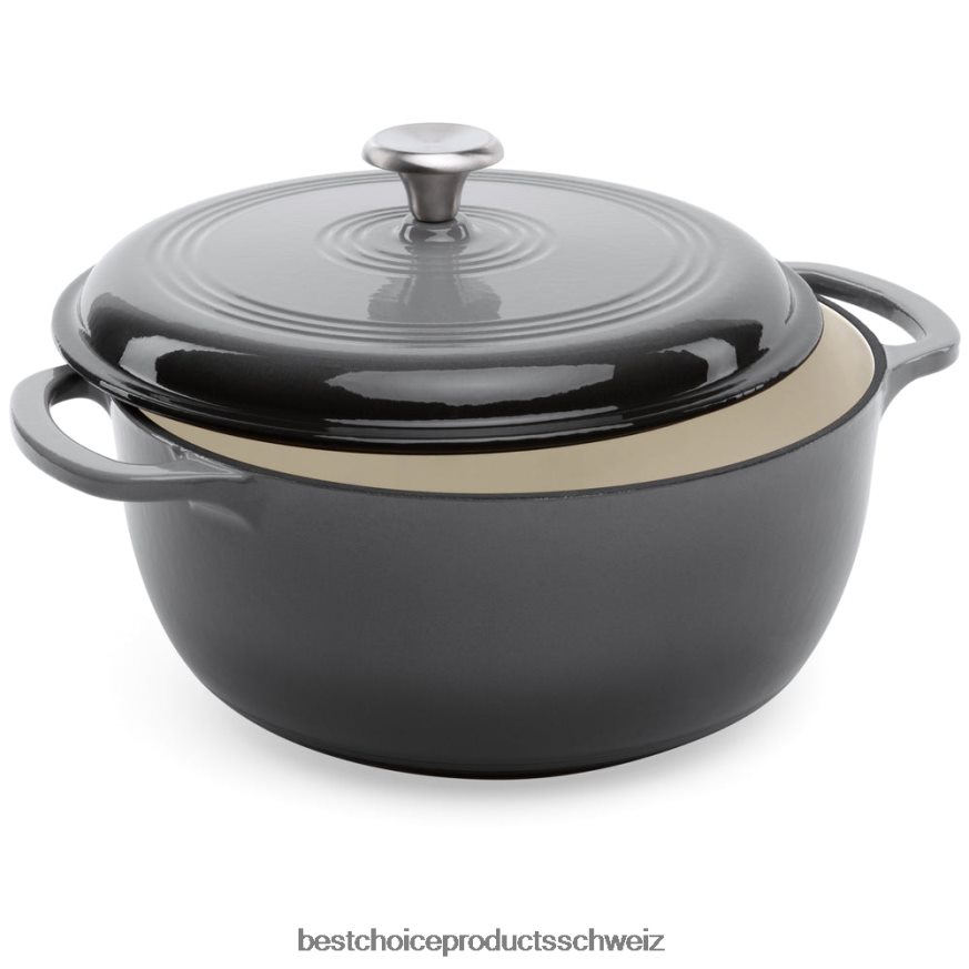 Best Choice Products Gusseisernes Dutch Oven Küchenkochgeschirr mit Emaille und Griffen grau 2JD022326