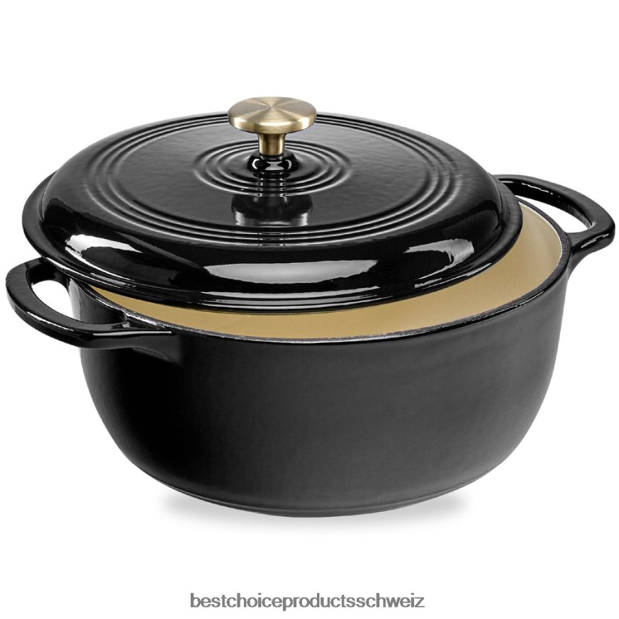 Best Choice Products Gusseisernes Dutch Oven Küchenkochgeschirr mit Emaille und Griffen schwarzes Lakritz 2JD022329