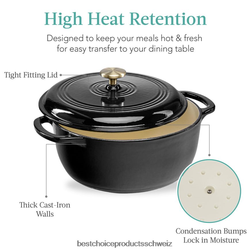 Best Choice Products Gusseisernes Dutch Oven Küchenkochgeschirr mit Emaille und Griffen schwarzes Lakritz 2JD022329
