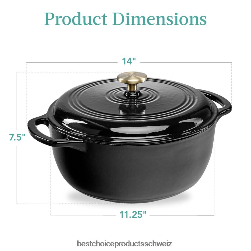 Best Choice Products Gusseisernes Dutch Oven Küchenkochgeschirr mit Emaille und Griffen schwarzes Lakritz 2JD022329