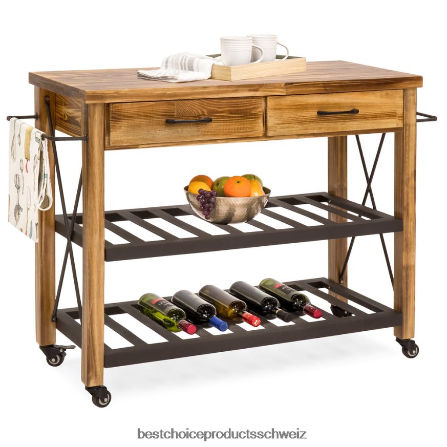 Best Choice Products Industrieller Küchenwagen mit feststellbaren Rädern natürlich 2JD0221299
