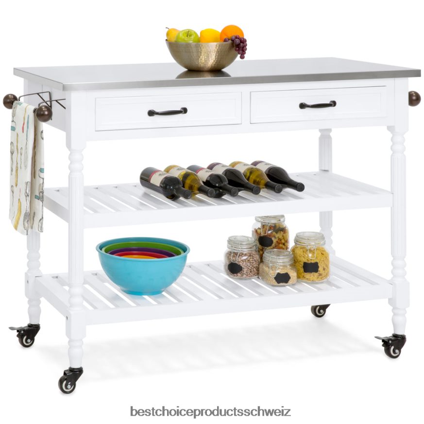 Best Choice Products Kücheninsel-Aufbewahrungs- und Barwagen mit Edelstahlplatte Weiß 2JD022365