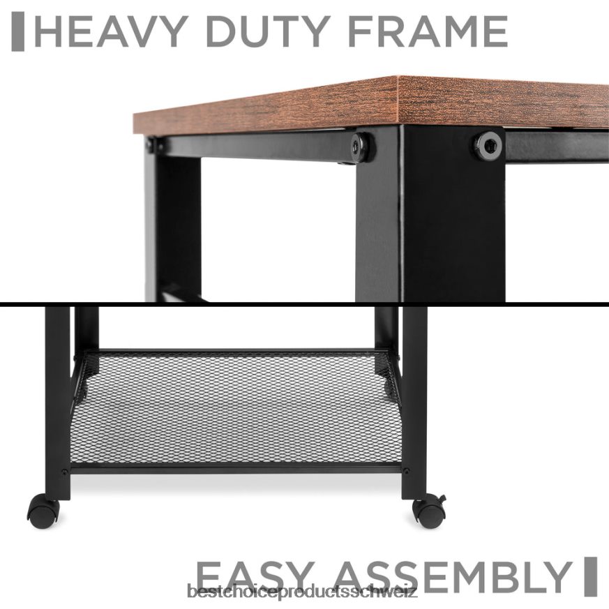 Best Choice Products Rollbarer Servierwagen mit 3 Ebenen für die Mikrowelle, 2 Regale und 4 Haken braun 2JD0221163