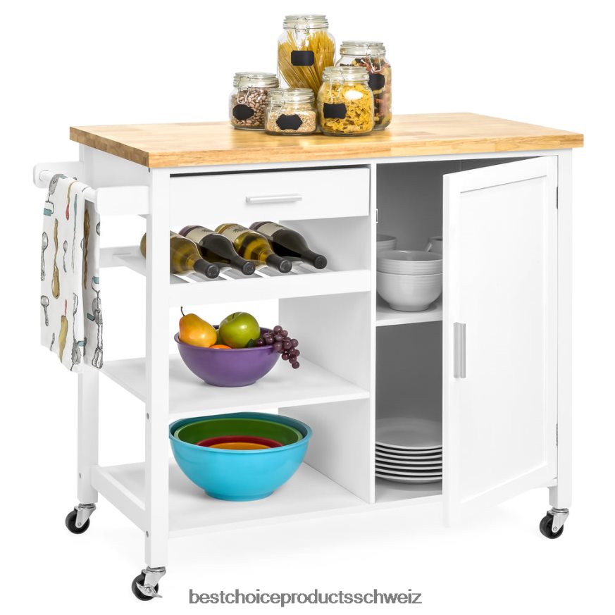 Best Choice Products mobiler Kücheninselwagen Weiß 2JD0221301