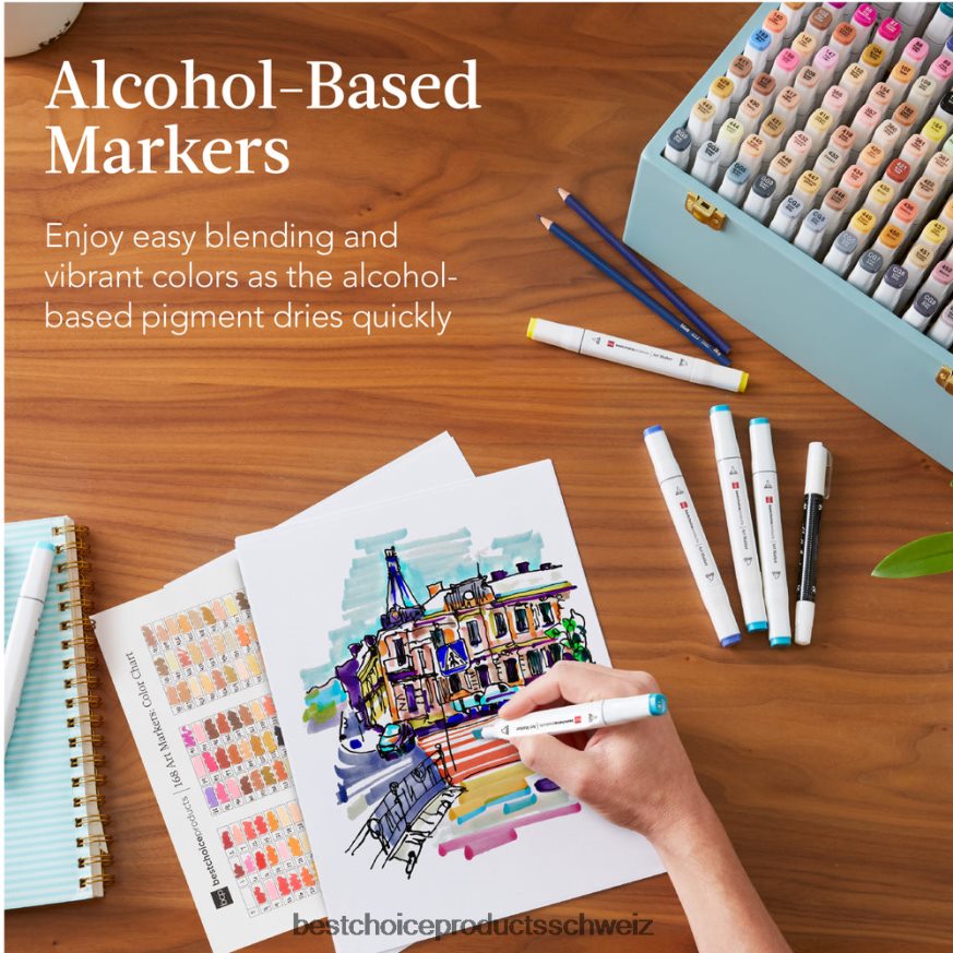 Best Choice Products Markierungsstift-Set auf Alkoholbasis mit Pinsel und Keilspitze, Tragetasche Blau 2JD0221048