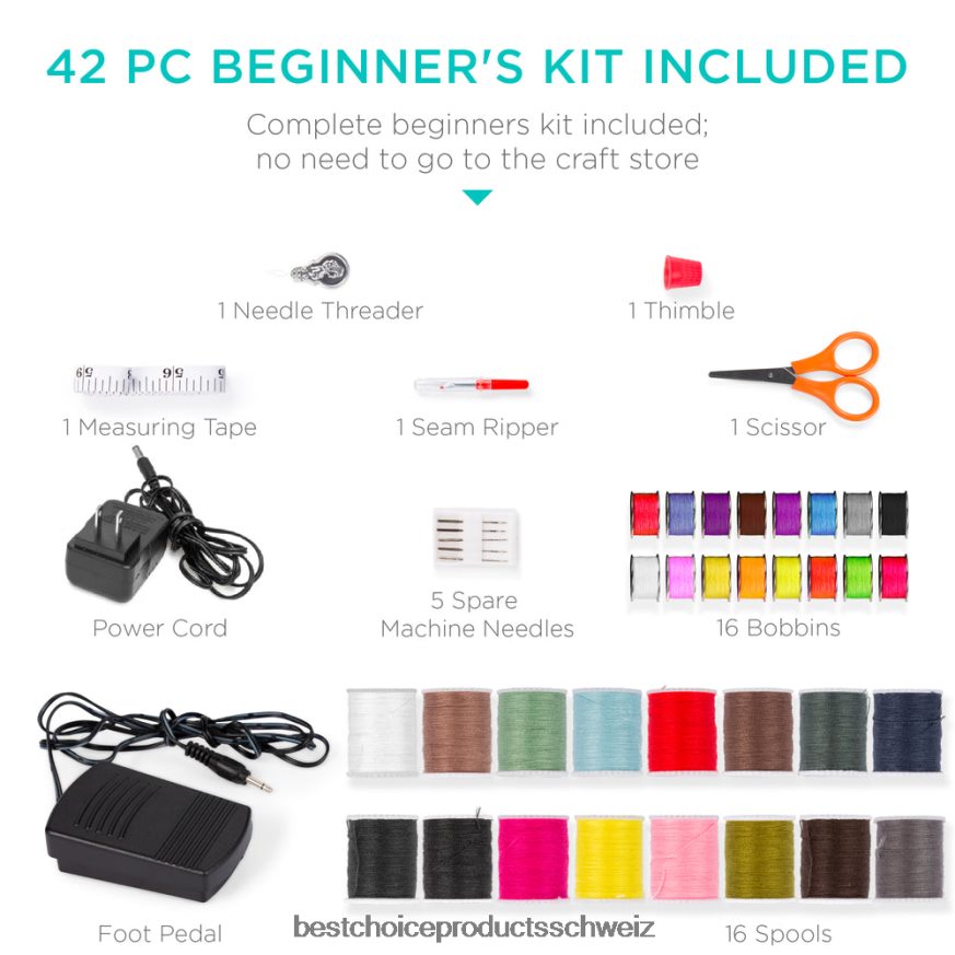 Best Choice Products Tragbare 6-V-Fußpedal-Nähmaschine mit 12 Stichmustern blaugrün 2JD0221090