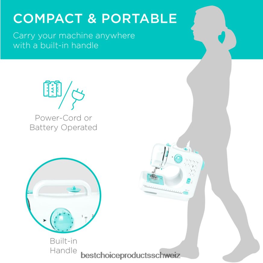 Best Choice Products Tragbare 6-V-Fußpedal-Nähmaschine mit 12 Stichmustern blaugrün 2JD0221090