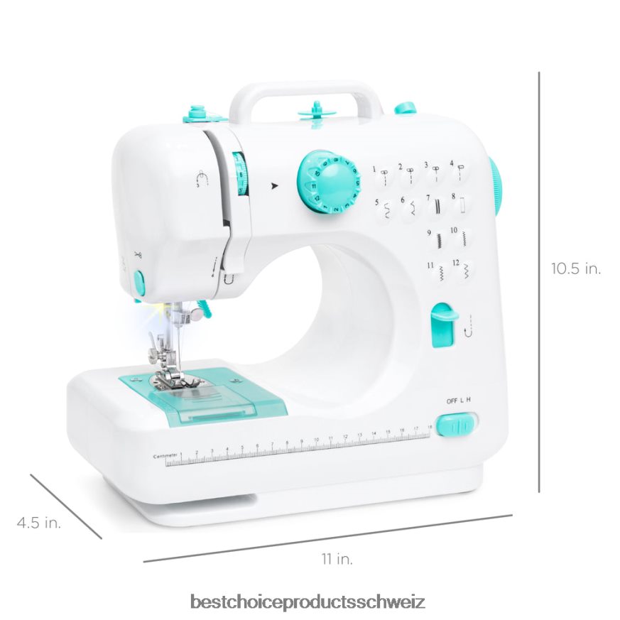 Best Choice Products Tragbare 6-V-Fußpedal-Nähmaschine mit 12 Stichmustern blaugrün 2JD0221090