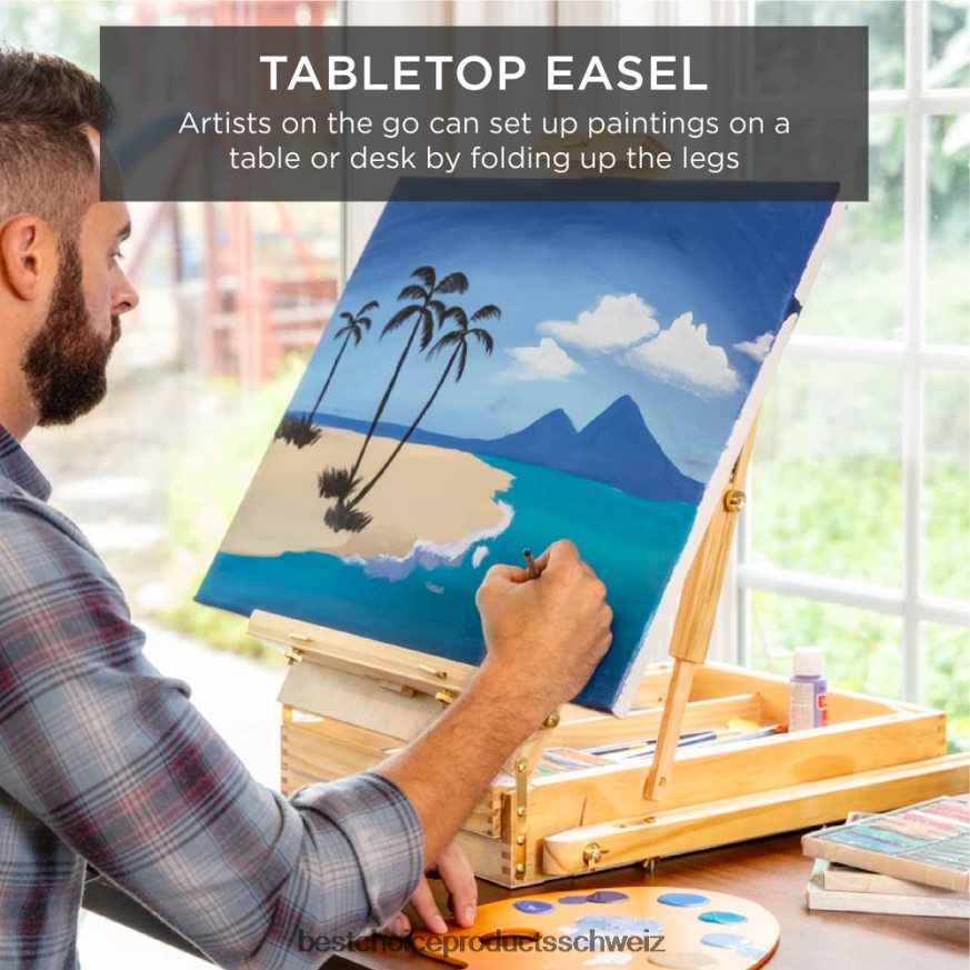Best Choice Products Tragbare französische Staffelei aus Holz, Skizzenbox mit Schublade, Palette natürlich 2JD0221162