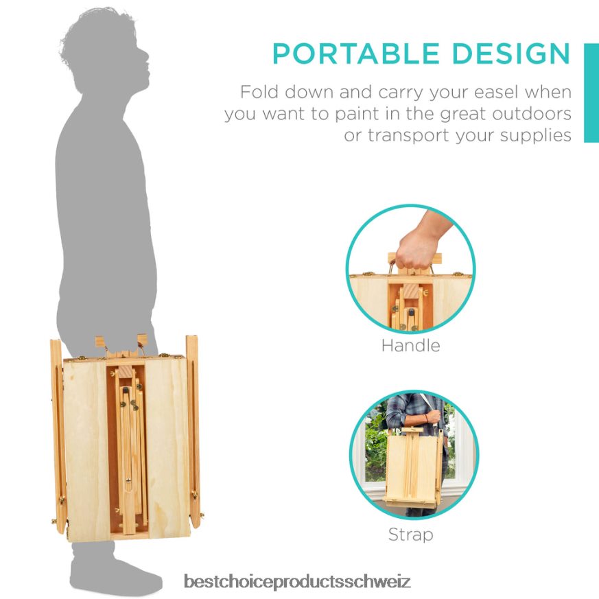 Best Choice Products Tragbare französische Staffelei aus Holz, Skizzenbox mit Schublade, Palette natürlich 2JD0221162