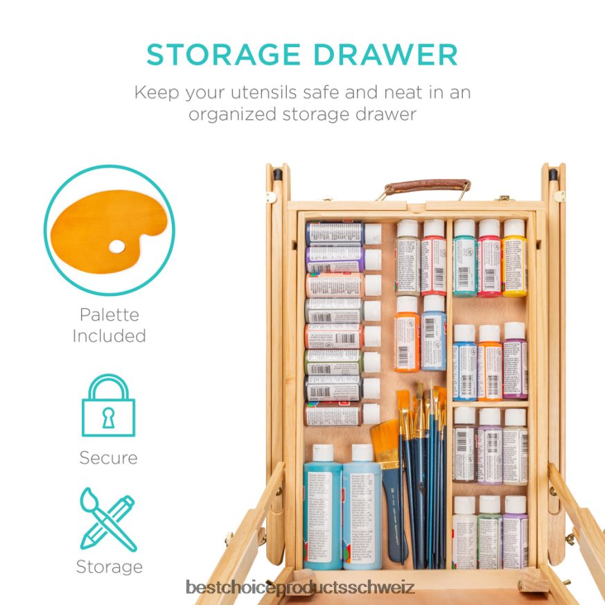 Best Choice Products Tragbare französische Staffelei aus Holz, Skizzenbox mit Schublade, Palette natürlich 2JD0221162
