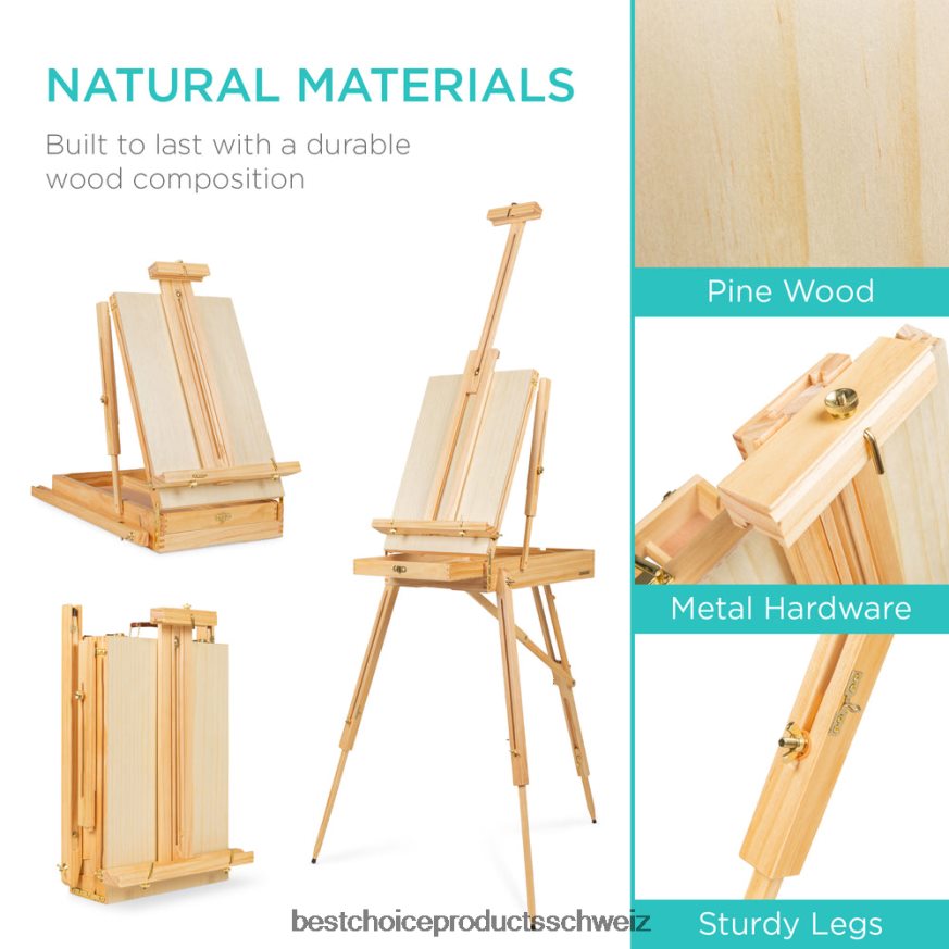 Best Choice Products Tragbare französische Staffelei aus Holz, Skizzenbox mit Schublade, Palette natürlich 2JD0221162