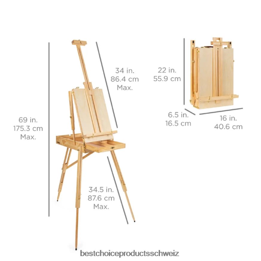 Best Choice Products Tragbare französische Staffelei aus Holz, Skizzenbox mit Schublade, Palette natürlich 2JD0221162