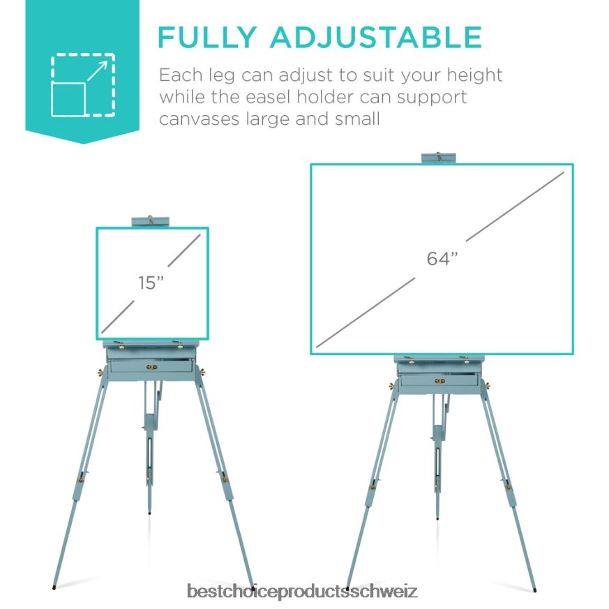 Best Choice Products Tragbare französische Staffelei aus Holz mit 32-teiligem Einsteigerset Blau 2JD0221035