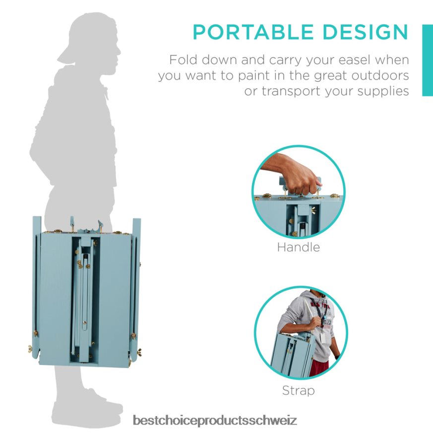 Best Choice Products Tragbare französische Staffelei aus Holz mit 32-teiligem Einsteigerset Blau 2JD0221035