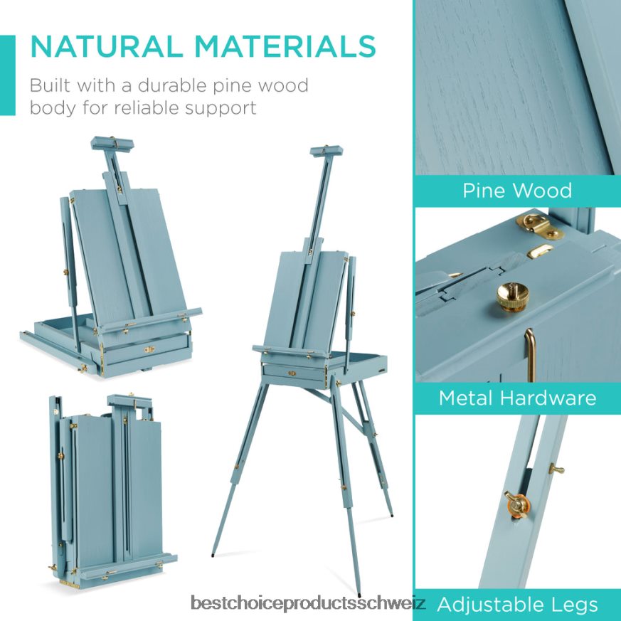 Best Choice Products Tragbare französische Staffelei aus Holz mit 32-teiligem Einsteigerset Blau 2JD0221035