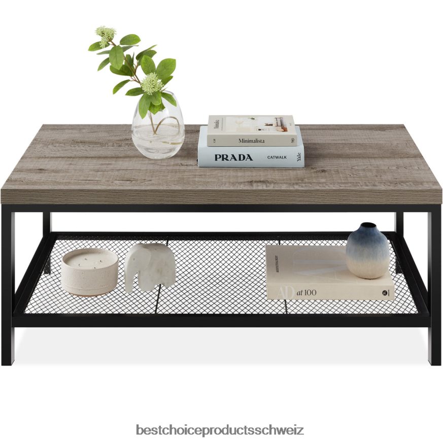 Best Choice Products 2-stufiger moderner Couchtisch im industriellen Stil mit rechteckigem Akzent und Ablage grau 2JD022738