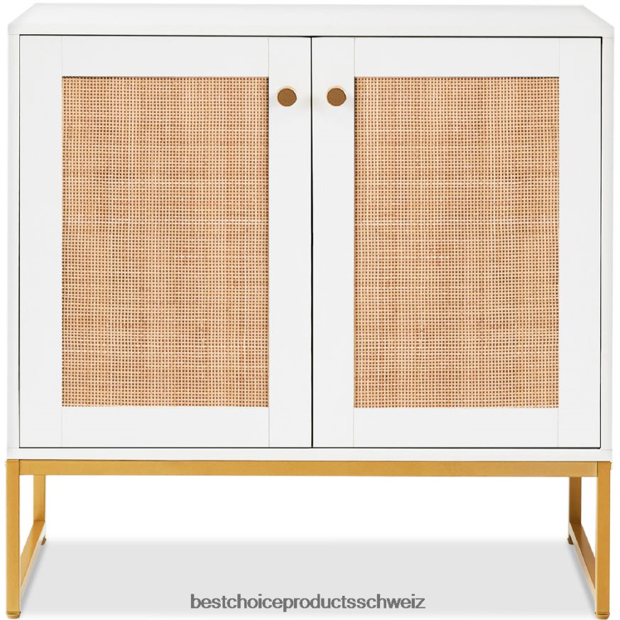 Best Choice Products 2-türiger Rattan-Aufbewahrungsschrank als Akzentmöbel für das Wohnzimmer mit Fußpolstern Weiß 2JD0221181