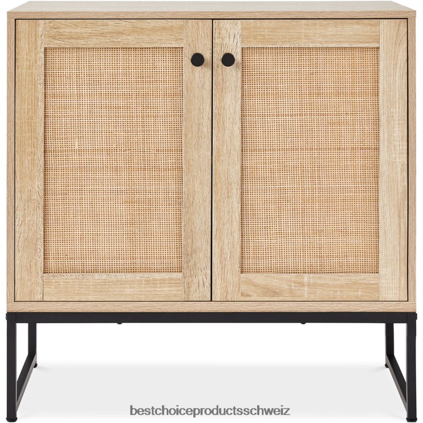 Best Choice Products 2-türiger Rattan-Aufbewahrungsschrank als Akzentmöbel für das Wohnzimmer mit Fußpolstern natürlich 2JD0221179