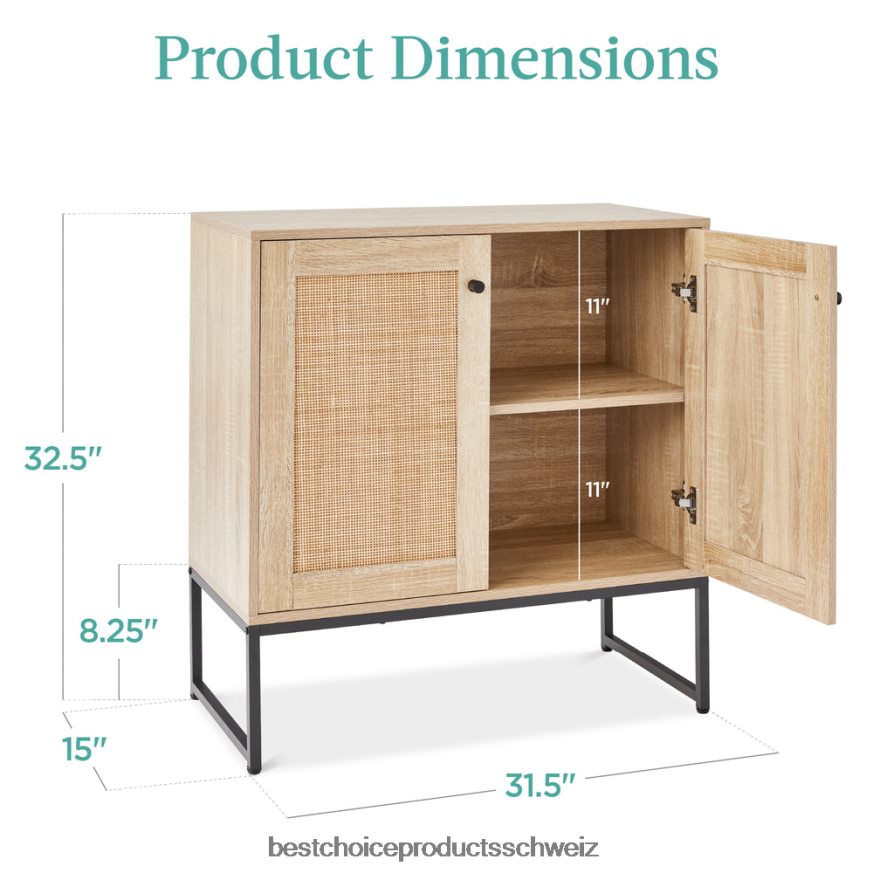 Best Choice Products 2-türiger Rattan-Aufbewahrungsschrank als Akzentmöbel für das Wohnzimmer mit Fußpolstern natürlich 2JD0221179