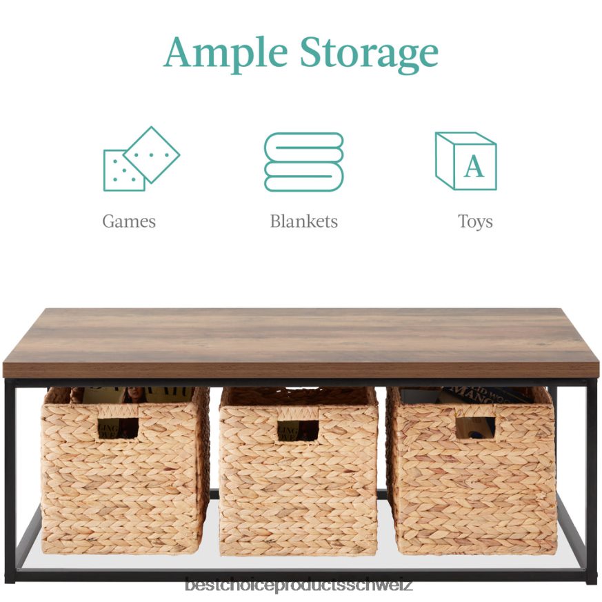 Best Choice Products 44 Zoll großer, moderner, industrieller, rechteckiger Couchtisch mit Holzmaserung und Metallrahmen braun 2JD022721