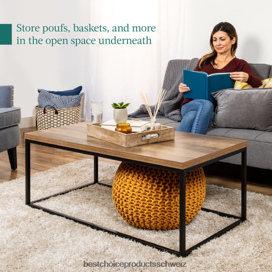 Best Choice Products 44 Zoll großer, moderner, industrieller, rechteckiger Couchtisch mit Holzmaserung und Metallrahmen braun 2JD022721