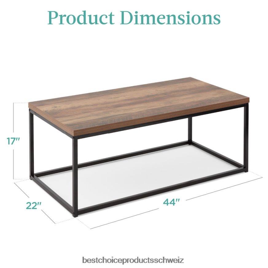 Best Choice Products 44 Zoll großer, moderner, industrieller, rechteckiger Couchtisch mit Holzmaserung und Metallrahmen braun 2JD022721