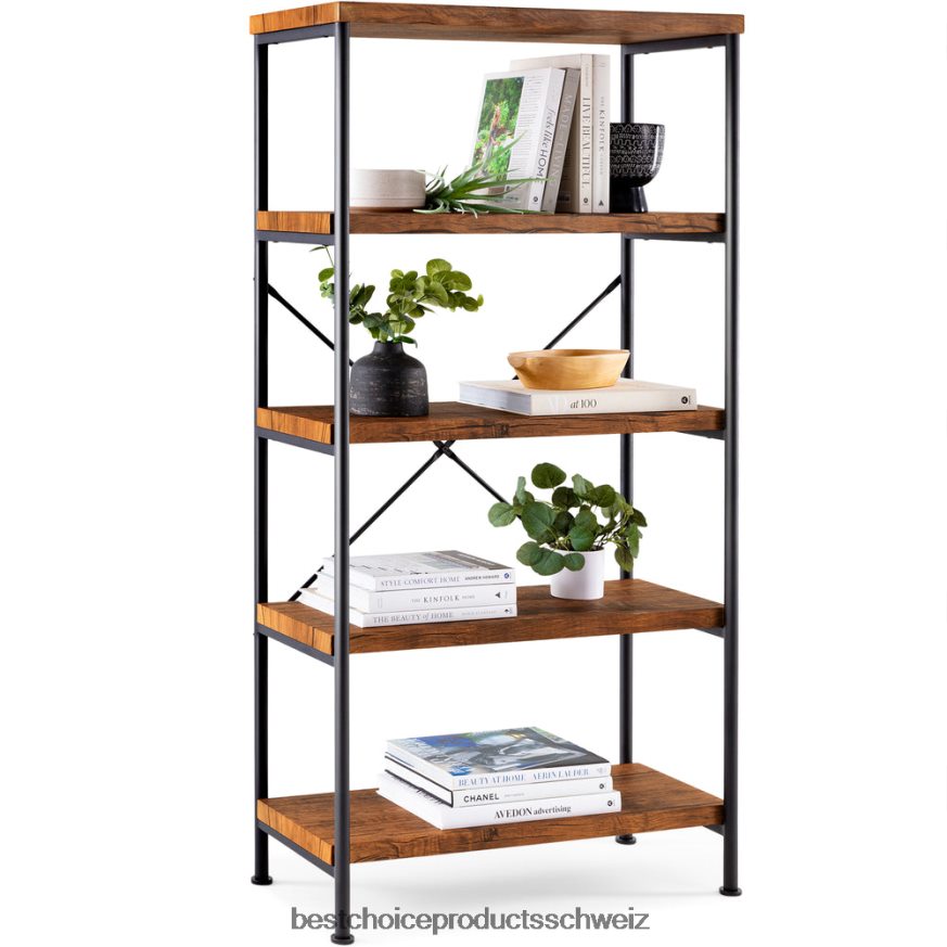 Best Choice Products 5-stufiges Industrie-Bücherregal mit Metallrahmen und Holzregalen braun 2JD022691