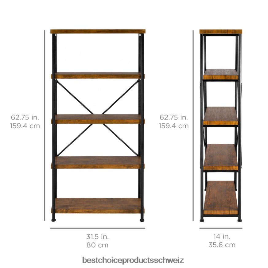 Best Choice Products 5-stufiges Industrie-Bücherregal mit Metallrahmen und Holzregalen braun 2JD022691