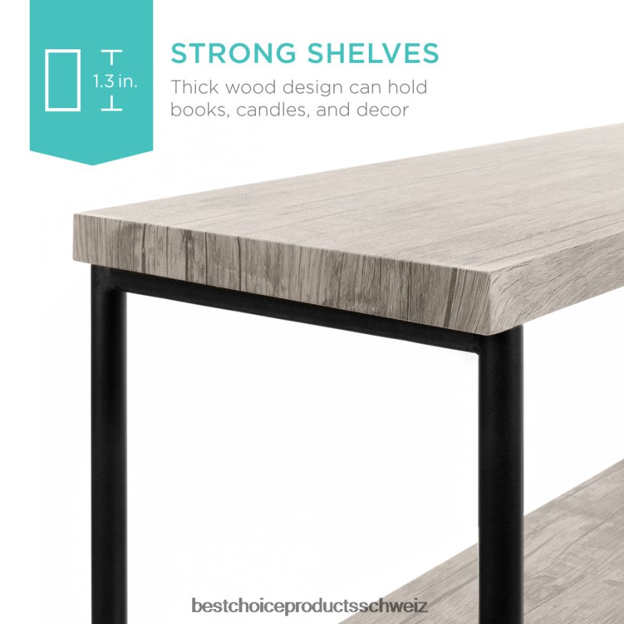 Best Choice Products 5-stufiges Industrie-Bücherregal mit Metallrahmen und Holzregalen grau 2JD022690