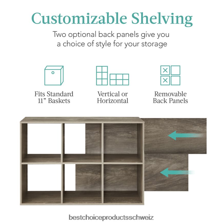 Best Choice Products 6-Würfel-Bücherregal, 11-Zoll-Aufbewahrungsdisplay mit abnehmbaren Paneelen, anpassbar Greige 2JD022379