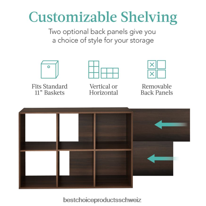 Best Choice Products 6-Würfel-Bücherregal, 11-Zoll-Aufbewahrungsdisplay mit abnehmbaren Paneelen, anpassbar Nussbaum 2JD022375