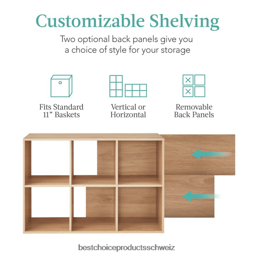 Best Choice Products 6-Würfel-Bücherregal, 11-Zoll-Aufbewahrungsdisplay mit abnehmbaren Paneelen, anpassbar helle Eiche 2JD022376