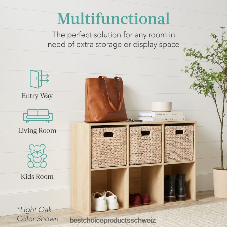 Best Choice Products 6-Würfel-Bücherregal, 11-Zoll-Aufbewahrungsdisplay mit abnehmbaren Paneelen, anpassbar helle Eiche 2JD022376