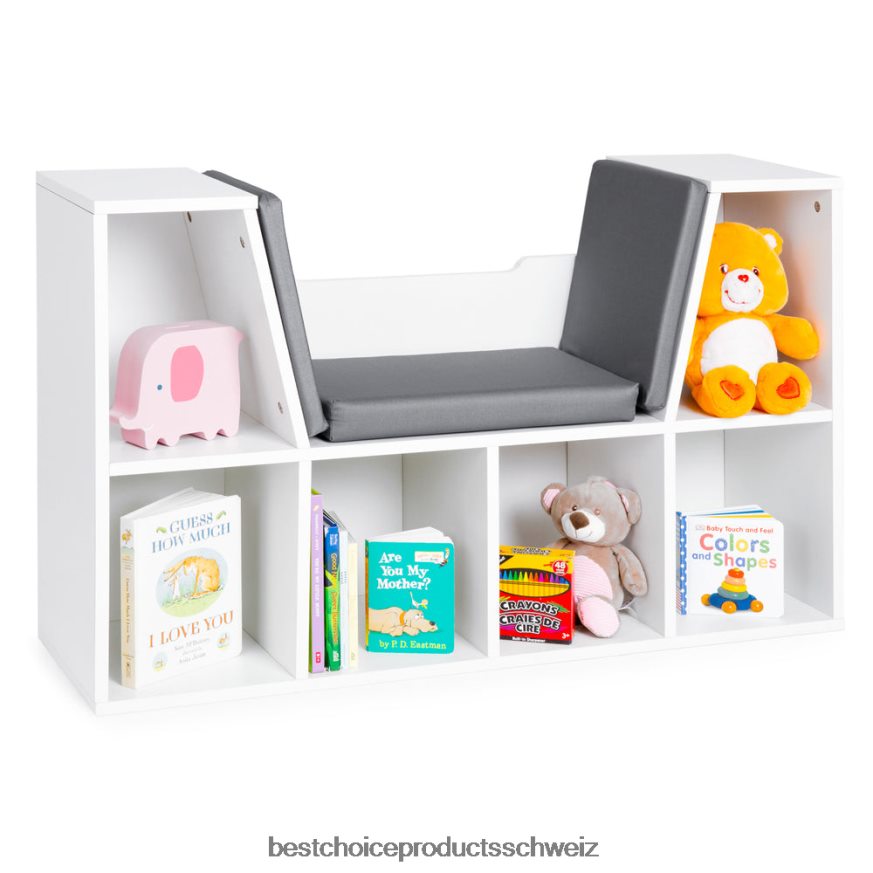Best Choice Products 6-teiliges Bücherregal für Kinder mit Akzentmöbeln und gepolsterter Leseecke Weiß 2JD022734