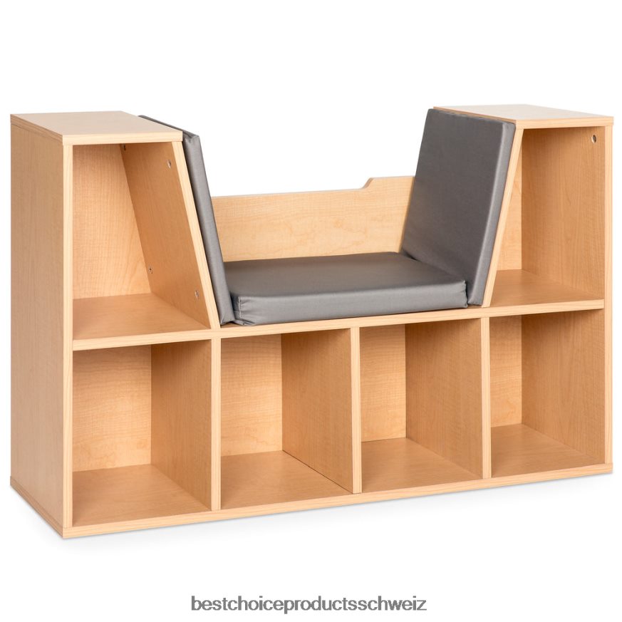 Best Choice Products 6-teiliges Bücherregal für Kinder mit Akzentmöbeln und gepolsterter Leseecke braun 2JD022735