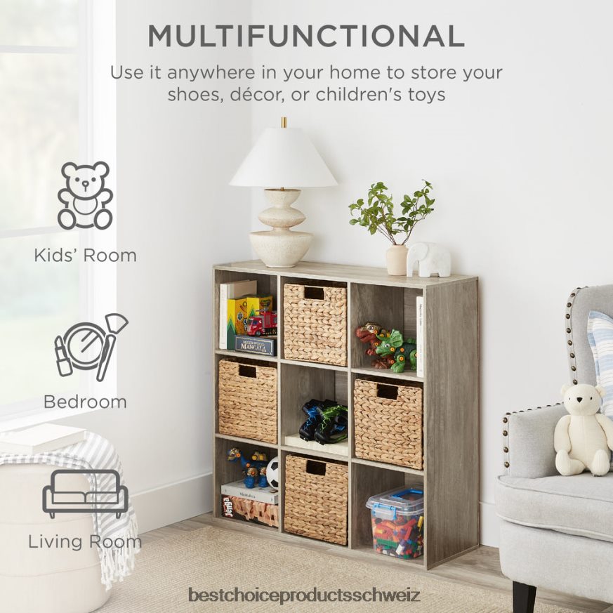 Best Choice Products 9-Würfel-Bücherregal mit 3 abnehmbaren Paneelen, anpassbares Design Greige 2JD022617