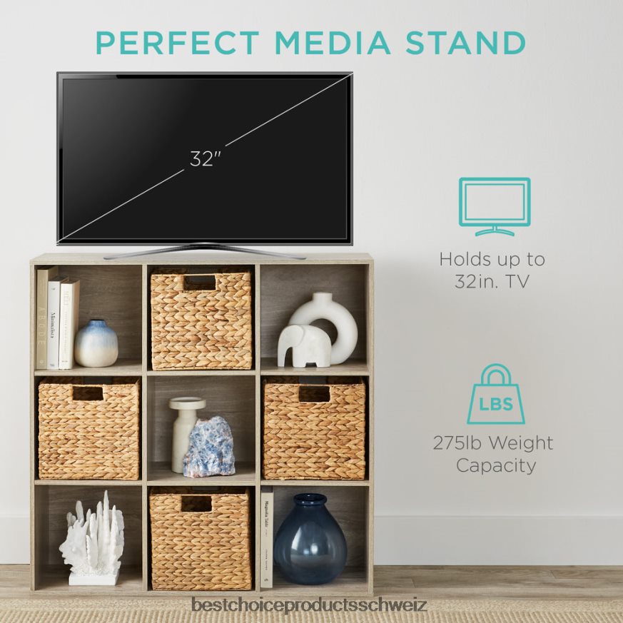 Best Choice Products 9-Würfel-Bücherregal mit 3 abnehmbaren Paneelen, anpassbares Design Greige 2JD022617