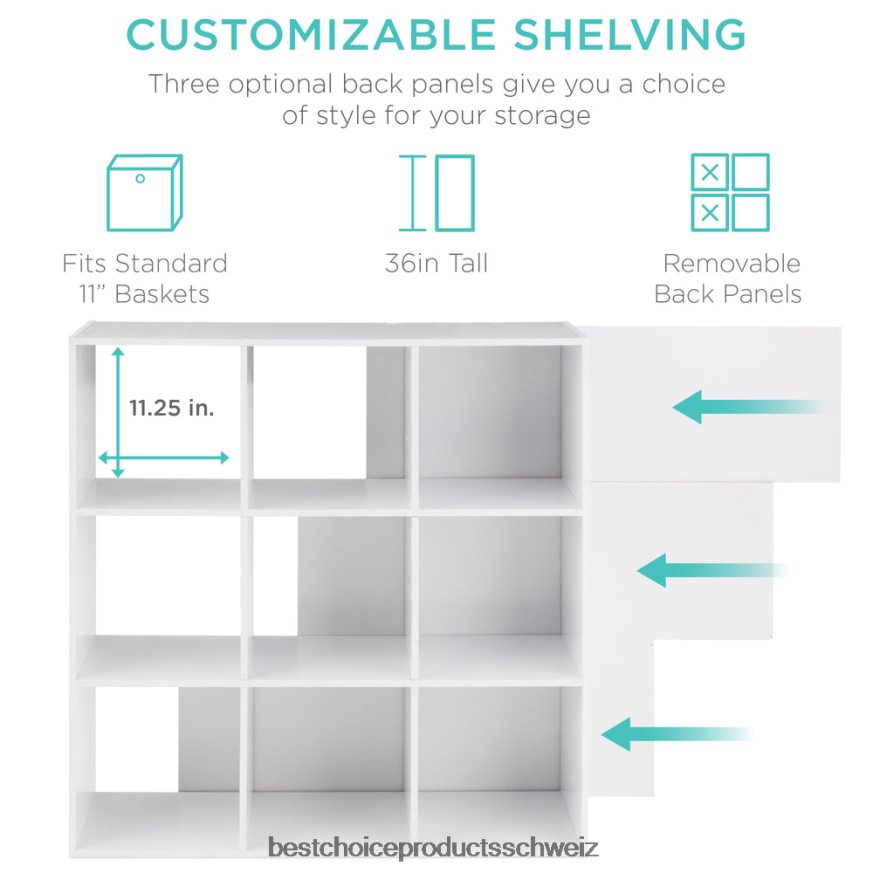 Best Choice Products 9-Würfel-Bücherregal mit 3 abnehmbaren Paneelen, anpassbares Design Weiß 2JD022616
