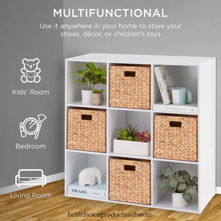 Best Choice Products 9-Würfel-Bücherregal mit 3 abnehmbaren Paneelen, anpassbares Design Weiß 2JD022616