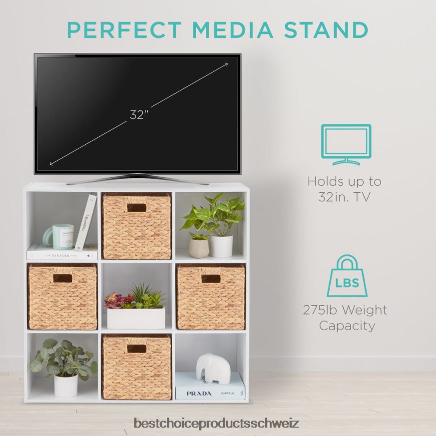 Best Choice Products 9-Würfel-Bücherregal mit 3 abnehmbaren Paneelen, anpassbares Design Weiß 2JD022616