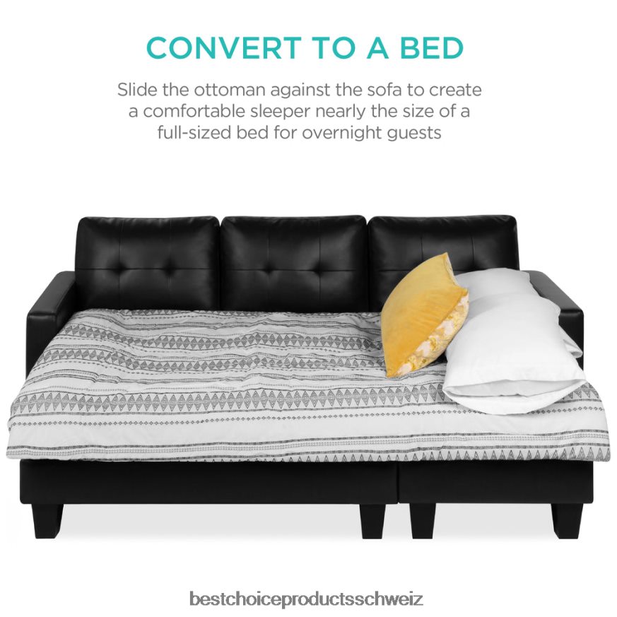 Best Choice Products Anpassbare L-förmige Sofagarnitur aus Kunstleder mit Ottomane Schwarz 2JD022669