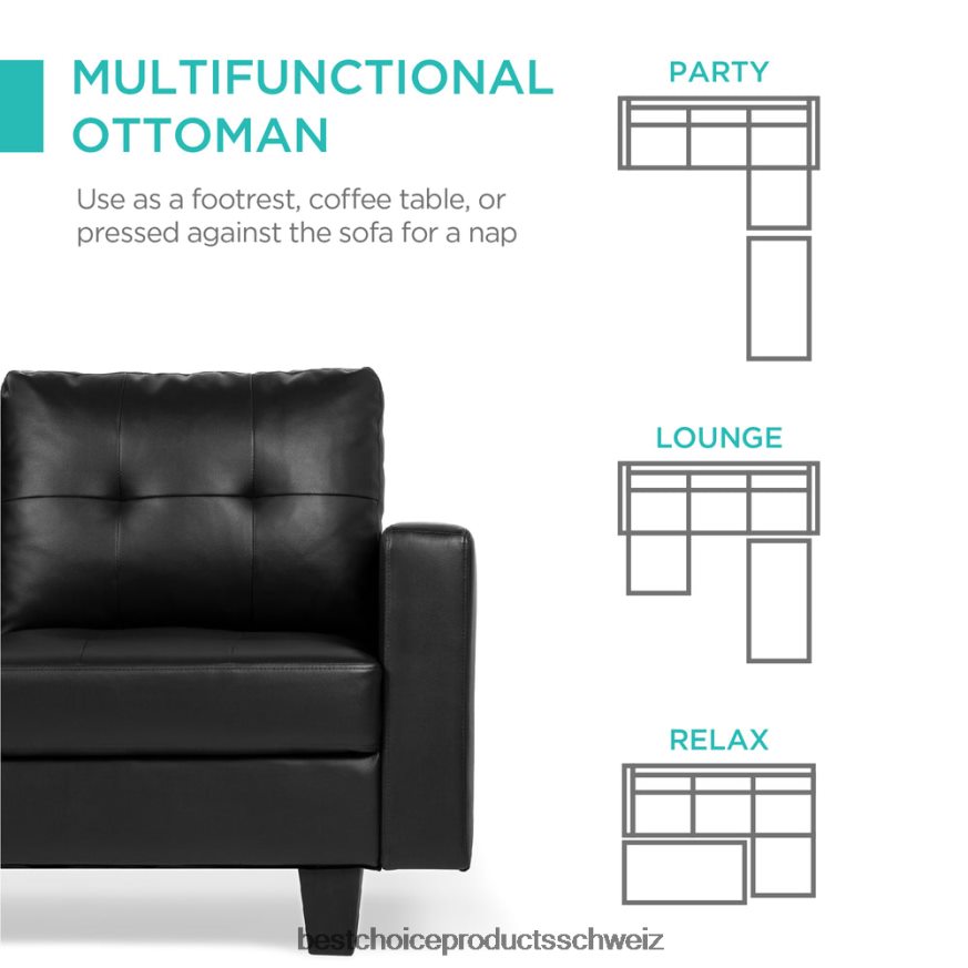 Best Choice Products Anpassbare L-förmige Sofagarnitur aus Kunstleder mit Ottomane Schwarz 2JD022669